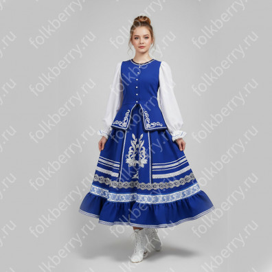 Женский танцевальный костюм Катюша, габардин, синий- фото 1