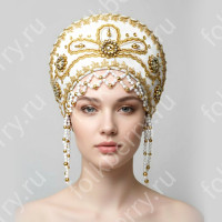 Кокошник Отрада, белый с золотом