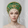 Кокошник Отрада, зеленый с золотом- фото 1