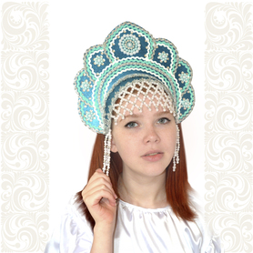 Кокошник Москвичка, бирюзовый с серебром