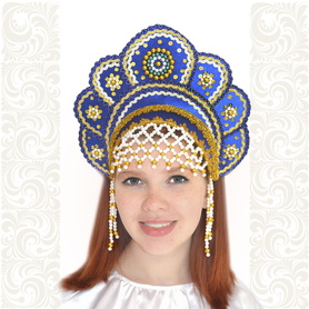 Кокошник Москвичка, синий с золотом