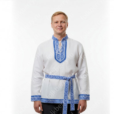 Рубаха Василек-1, хлопок, лен, белый- фото 1